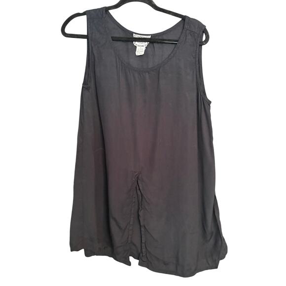 April Cornell Black Tank Top Vintage M Split Front Lightweight Goth Lagenlook - Picture 1 of 5